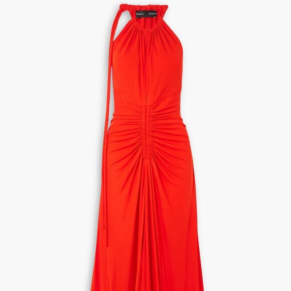Proenza Schouler Ruched Jersey Crepe Halterneck Maxi Dress, Size 8 in Tomato Red - Picture 3 of 6